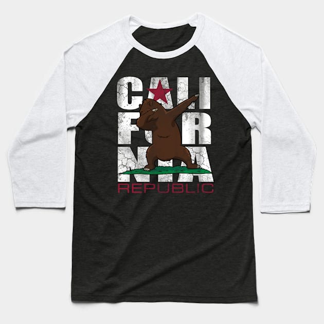 California Republic Flag Dabbing Bear Baseball T-Shirt by E